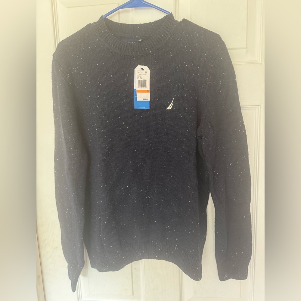 New Náutica Men’s Logo Ribbed Trim Pullover Sweater Blue Size S